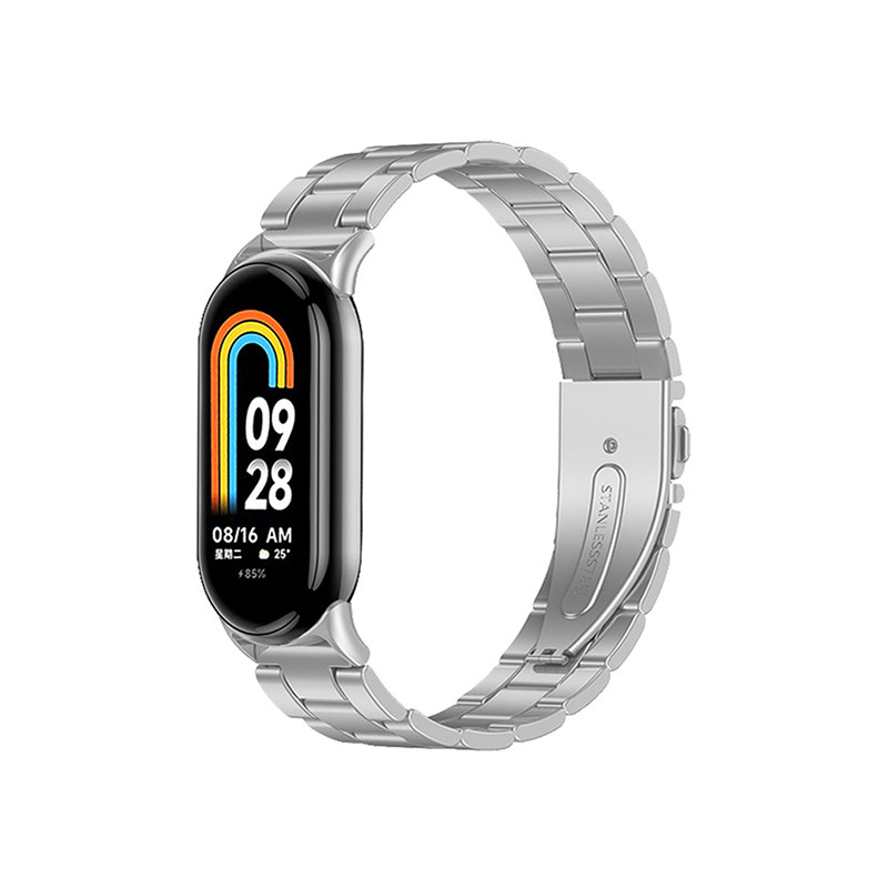 Bracelete Aço Stainless Lux + Ferramenta para Xiaomi Mi Band 8 - Cinza