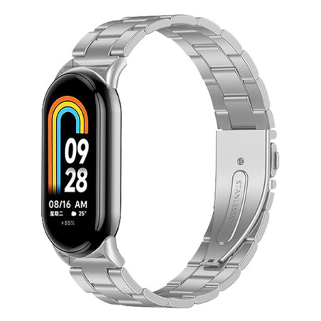 Bracelete Aço Stainless Lux + Ferramenta para Xiaomi Mi Band 8 - Cinza