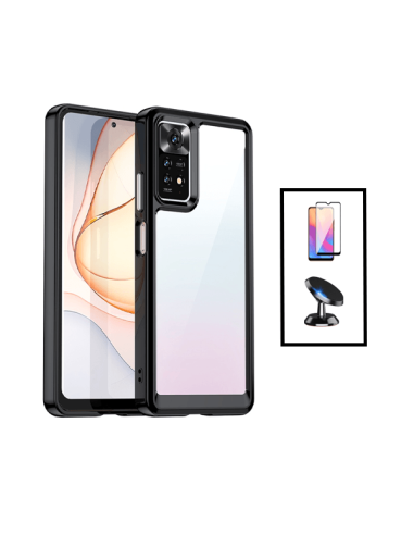 Kit AluminArmor Airbag Protection + Película 5D Full Cover + Suporte Magnético para Xiaomi Redmi Note 11 - Transparente/Preto