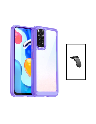 Kit AluminArmor Airbag Protection + Suporte Magnético L Safe Driving para Xiaomi Redmi Note 11 - Transparente/ Lilás