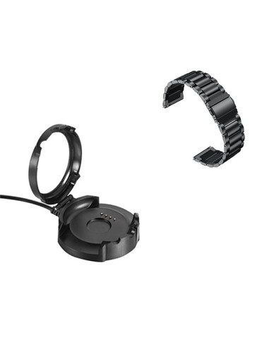 Kit Bracelete Aço Stainless Lux + Ferramenta + Carregador Usb Charger para AmazFit Stratos - Preto