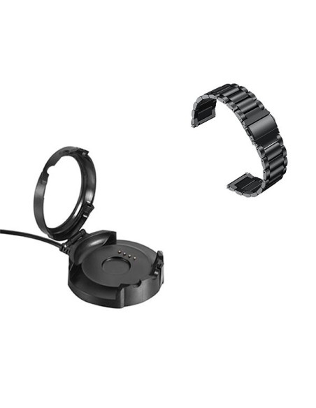 Kit Bracelete Aço Stainless Lux + Ferramenta + Carregador Usb Charger para AmazFit Stratos - Preto