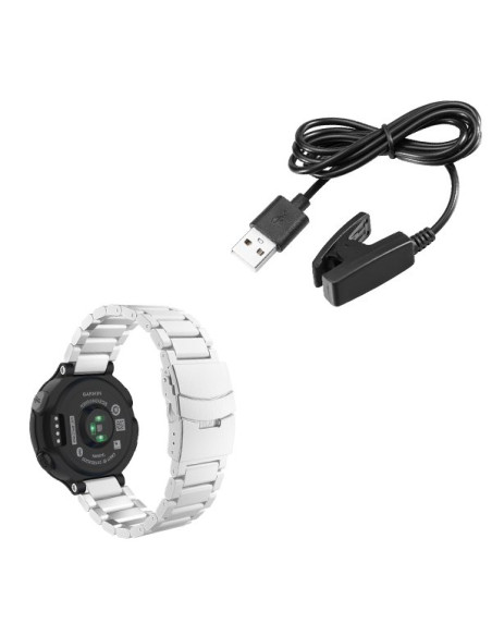 Kit Bracelete Aço Stainless Lux + Ferramenta + Carregador Usb Charger para Garmin Forerunner 230 - Cinza