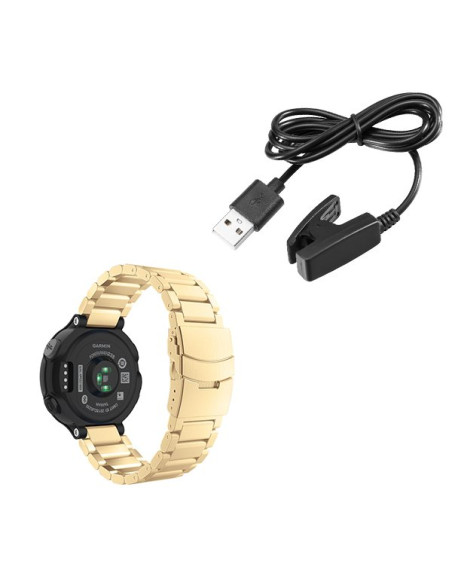 Kit Bracelete Aço Stainless Lux + Ferramenta + Carregador Usb Charger para Garmin Forerunner 735XT - Ouro