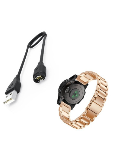 Kit Bracelete Aço Stainless Lux + Ferramenta + Carregador Usb Charger para Garmin Forerunner 935 - Ouro