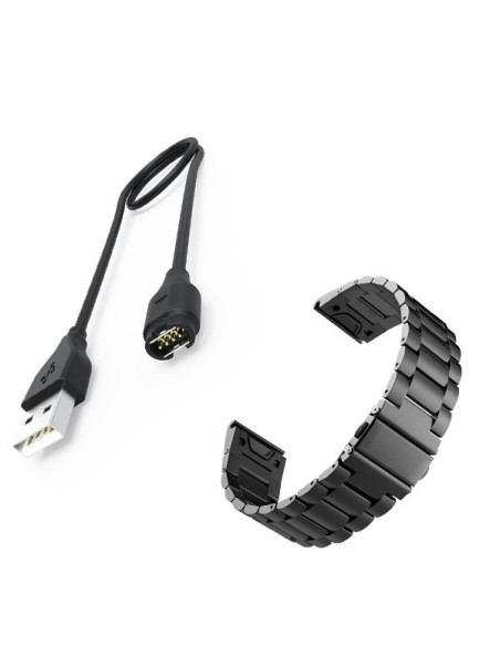 Kit Bracelete Aço Stainless Lux + Ferramenta + Carregador Usb Charger para Garmin Forerunner 935 - Preto