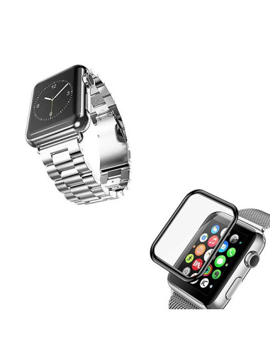 Kit Bracelete Aço Stainless Lux + Ferramenta + Película de Vidro 3D para Apple Watch Series 3 - 38mm - Cinza