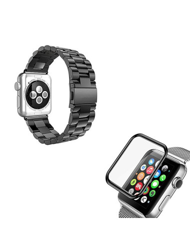 Kit Bracelete Aço Stainless Lux + Ferramenta + Película de Vidro 3D para Apple Watch Series 3 - 38mm - Preto