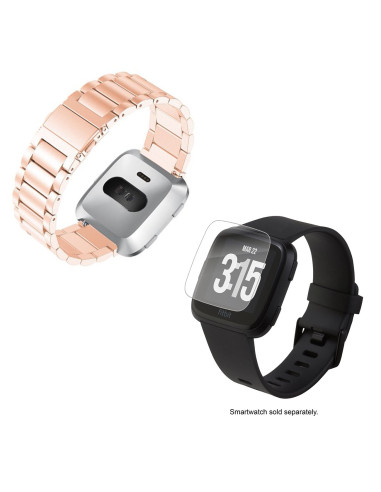 Kit Bracelete Aço Stainless Lux + Ferramenta + Película Protectora Ecrã Vidro para Fitbit Versa - Ouro