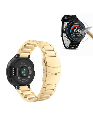 Kit Bracelete Aço Stainless Lux + Ferramenta + Película Protectora Ecrã Vidro para Garmin Forerunner 230 - Ouro