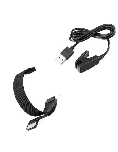 Kit Bracelete Milanese Loop Fecho Magnético + Carregador Usb Charger para Garmin Forerunner 230 - Preto