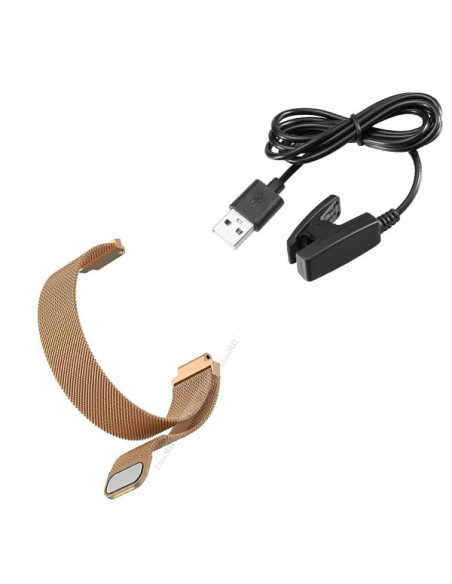 Kit Bracelete Milanese Loop Fecho Magnético + Carregador Usb Charger para Garmin Forerunner 235 - Rosa