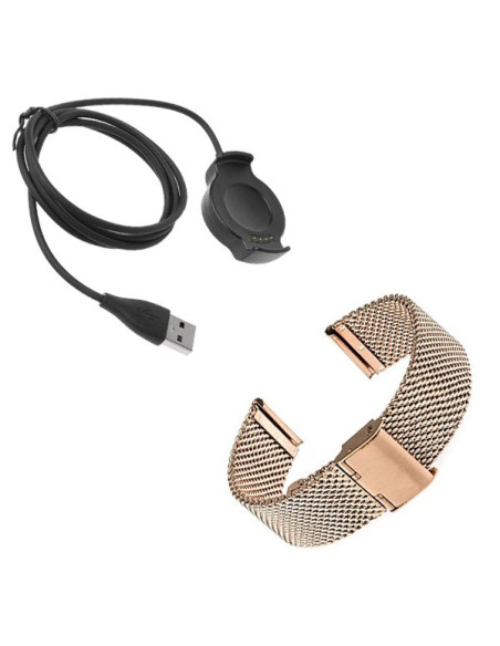 Kit Bracelete Milanese Loop Fecho Magnético + Carregador Usb Charger para Huawei Watch 2 - Rosa