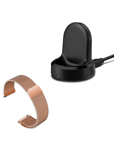 Kit Bracelete Milanese Loop Fecho Magnético + Carregador Usb Charger para Samsung Gear S3 Frontier - Rosa