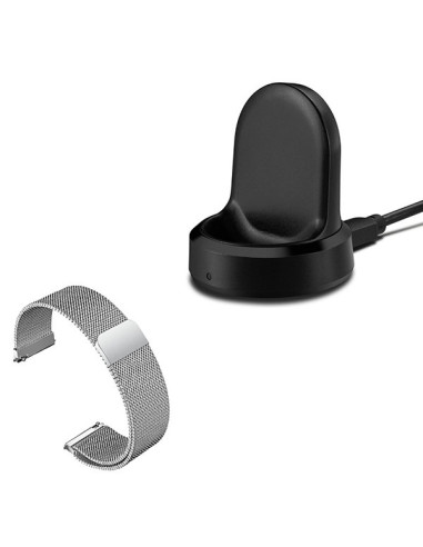 Kit Bracelete Milanese Loop Fecho Magnético + Carregador Usb Charger para Samsung Gear Sport - Cinza