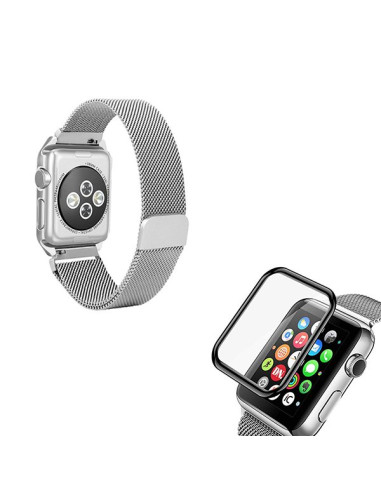 Kit Bracelete Milanese Loop Fecho Magnético + Película de Vidro 3D para Apple Watch Series 3 - 42mm - Cinza