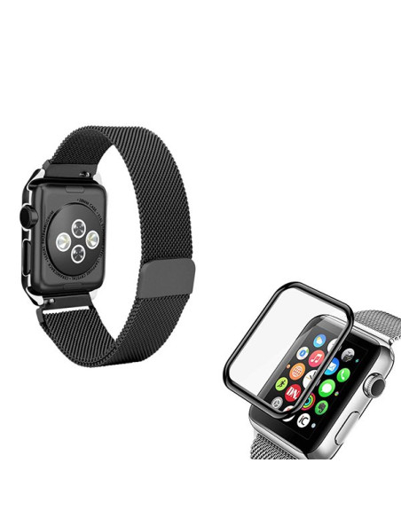 Kit Bracelete Milanese Loop Fecho Magnético + Película de Vidro 3D para Apple Watch Series 3 - 42mm - Preto