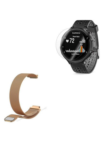 Kit Bracelete Milanese Loop Fecho Magnético + Película Protectora Ecrã Vidro para Garmin Forerunner 735XT - Rosa