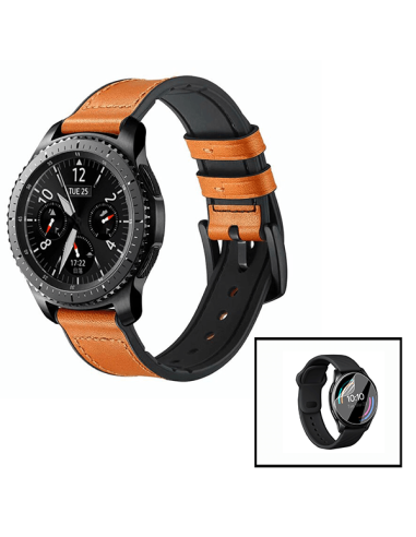 Kit Bracelete Premium SiliconLeather + Película de Hydrogel para Realme Watch 2 - Castanho / Preto