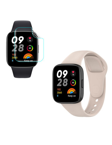 Kit Bracelete SmoothSilicone + Película de Hydrogel Phonecare para Xiaomi Redmi Watch 3 - Creme