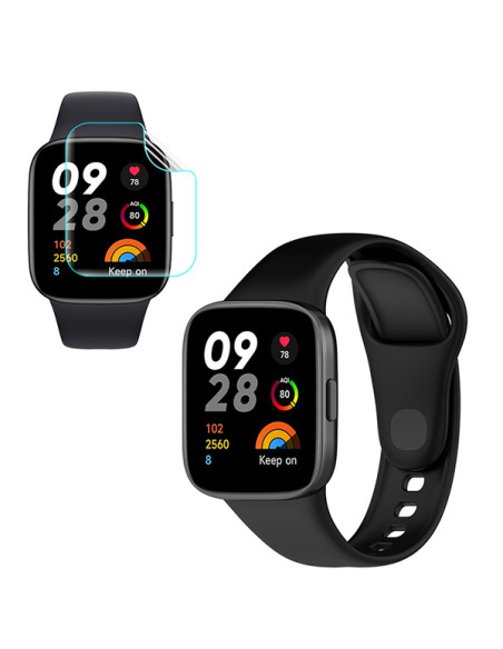 Kit Bracelete SmoothSilicone + Película de Hydrogel Phonecare para Xiaomi Redmi Watch 3 - Preto