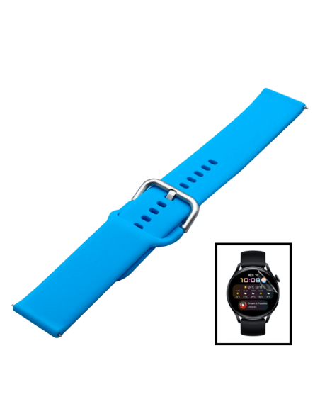 Kit Bracelete SmoothSilicone Com Fivela + Película de Hydrogel para AmazFit GTR 2 47mm - Azul Céu