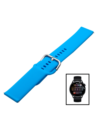 Kit Bracelete SmoothSilicone Com Fivela + Película de Hydrogel para Huawei GT2 46mm Sport - Azul Céu