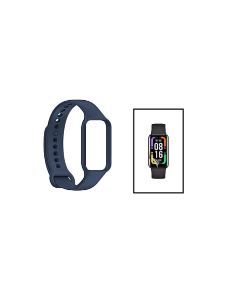 Kit Bracelete SmoothSilicone Com Fivela + Película de Hydrogel para Xiaomi Redmi Smart Band 2 - Azul