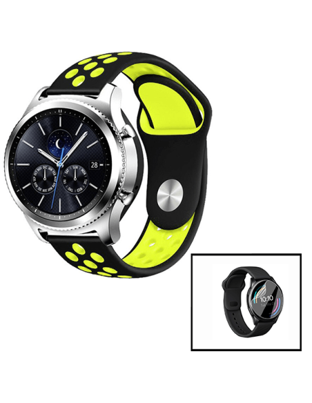 Kit Bracelete SportyStyle + Película de Hydrogel para AmazFit GTS 2 mini - Preto / Verde Fluorescente