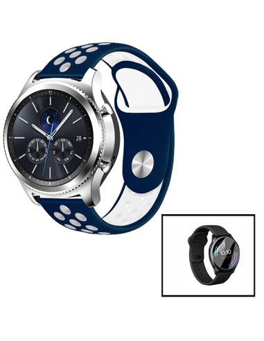 Kit Bracelete SportyStyle + Película de Hydrogel para Huawei Watch GT 3 42mm Elegant - Azul Escuro / Branco