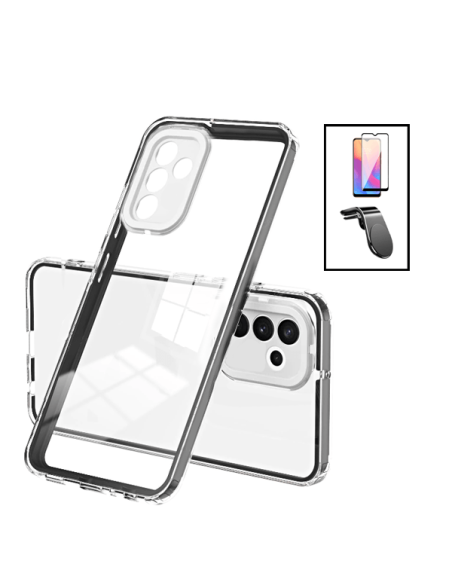 Kit Capa 360 Airbag Anti-Drop Camera Protection + Suporte L Safe Driving + 5D Full Cover para Samsung Galaxy A04s - Transparente