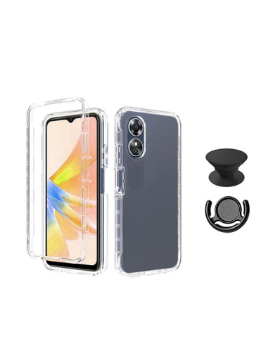 Kit Capa 3x1 360° Impact Protection + 1 GripHolder + 1 Suporte GripHolder Preto Phonecare para Oppo A78 5G - Transparente/Preto