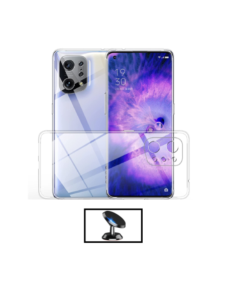 Kit Capa 3x1 360° Impact Protection + Suporte Magnético de Carro para Oppo Find X5 Pro - Transparente/Branco