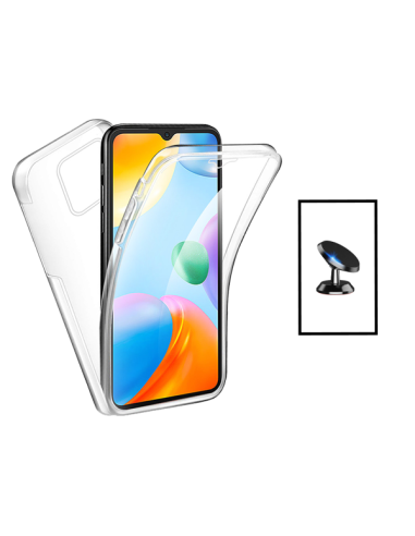 Kit Capa 3x1 360° Impact Protection + Suporte Magnético de Carro para Xiaomi Redmi 10C - Transparente/Branco