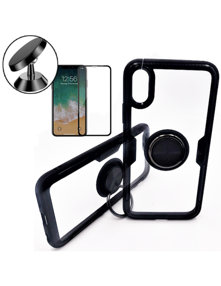 Kit Capa 3x1 Phonecare Clear Armor + Película de Vidro Temperado 5D Full Cover + Suporte Magnético de Carro para iPhone X / XS