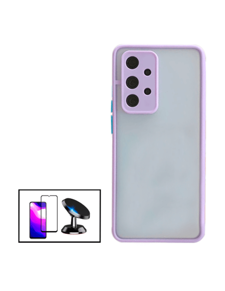 Kit Capa Anti Choque Camera Protection + Película 5D Full Cover + Suporte Magnético de Carro para Samsung Galaxy A32 5G - Roxo