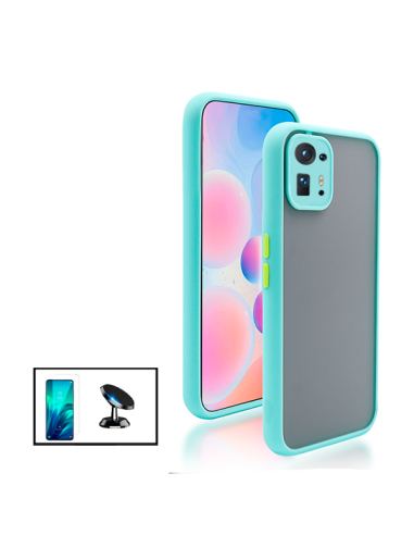 Kit Capa Anti Choque Camera Protection + Película 5D Full Cover + Suporte Magnético de Carro para Xiaomi Mix 4 - Azul Claro