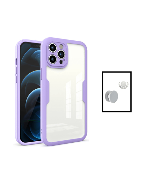 Kit Capa Anti-Crash 360 Protection + 1 GripHolder + 1 Suporte GripHolder Branco para Apple iPhone 14 - Roxo