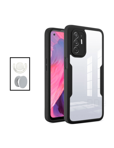 Kit Capa Anti-Crash 360 Protection + 1 GripHolder + 1 Suporte GripHolder Branco para Oppo F19 Pro+ 5G - Preto