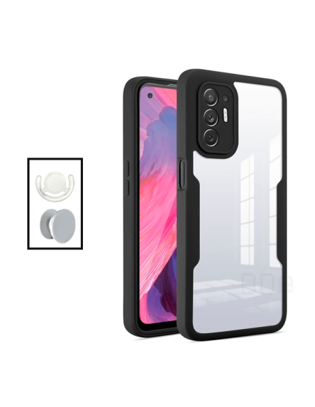 Kit Capa Anti-Crash 360 Protection + 1 GripHolder + 1 Suporte GripHolder Branco para Oppo F19 Pro+ 5G - Preto