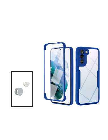 Kit Capa Anti-Crash 360 Protection + 1 GripHolder + 1 Suporte GripHolder Branco para Samsung Galaxy S21 FE 5G - Azul Escuro