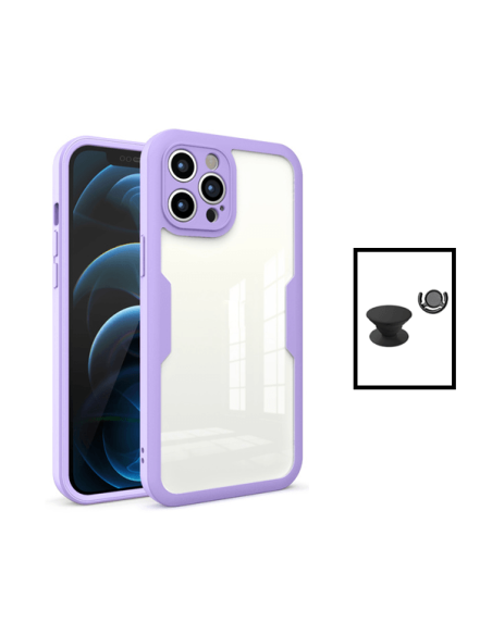 Kit Capa Anti-Crash 360 Protection + 1 GripHolder + 1 Suporte GripHolder Preto para Apple iPhone 14 - Roxo