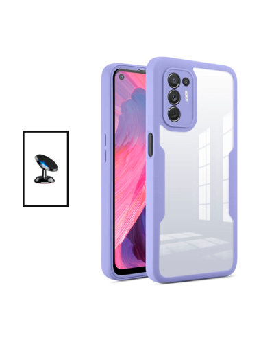 Kit Capa Anti-Crash 360 Protection + Suporte Magnético de Carro para Oppo Reno5 Z - Roxo