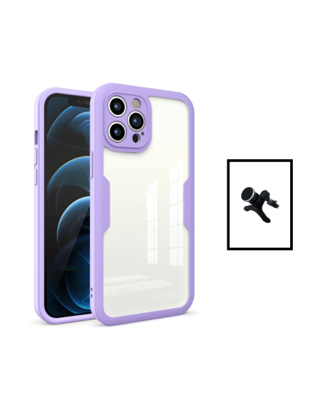 Kit Capa Anti-Crash 360 Protection + Suporte Magnético de Carro Reforçado para Apple iPhone 14 - Roxo