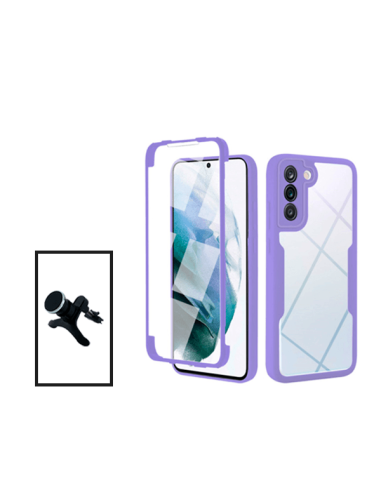 Kit Capa Anti-Crash 360 Protection + Suporte Magnético de Carro Reforçado para Samsung Galaxy S21 FE 5G - Roxo