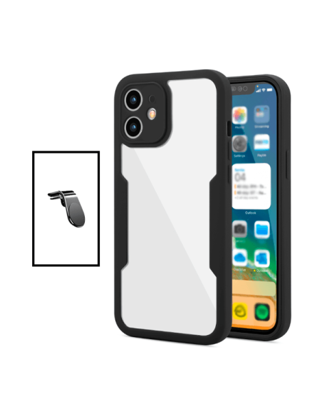 Kit Capa Anti-Crash 360 Protection + Suporte Magnético L Safe Driving Carro para Apple iPhone 11 - Preto