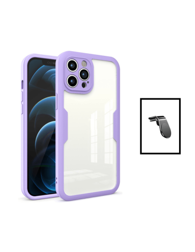 Kit Capa Anti-Crash 360 Protection + Suporte Magnético L Safe Driving Carro para Apple iPhone 14 - Roxo