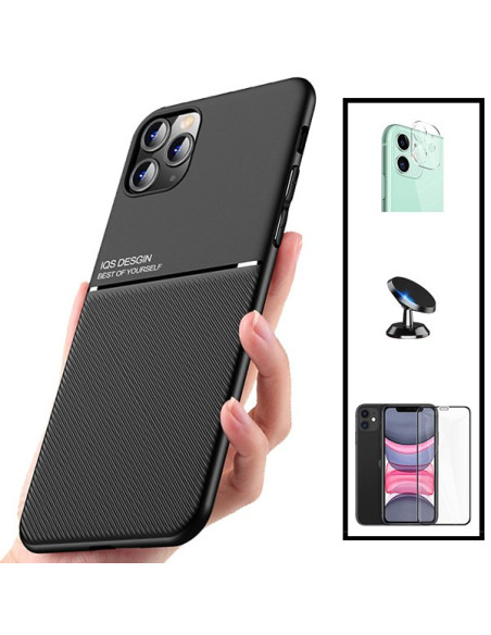 Kit Capa Magnetic Lux + 5D Full Cover + Película de Câmara + Suporte Magnético de Carro para iPhone 11 Pro Max