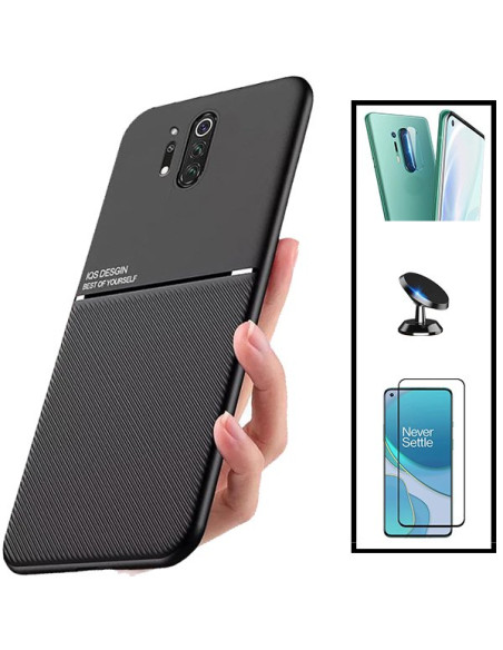 Kit Capa Magnetic Lux + 5D Full Cover + Película de Câmara + Suporte Magnético de Carro para onePlus 8 Pro