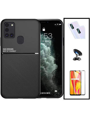 Kit Capa Magnetic Lux + 5D Full Cover + Película de Câmara + Suporte Magnético de Carro para Samsung Galaxy M21